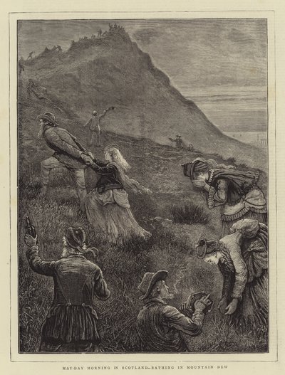 Meidagmorgen in Schotland, baden in bergdauw door William Bazett Murray